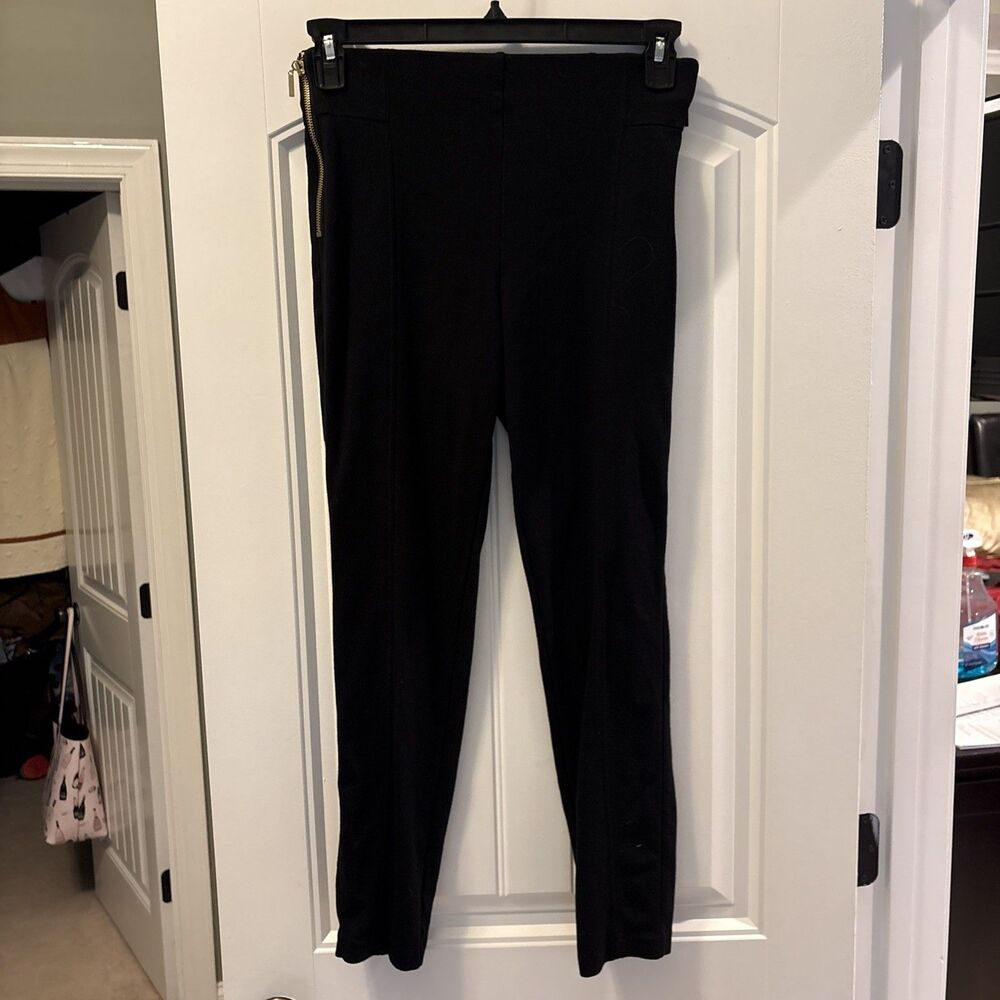 INC International Concepts Black Leggings with Gold Side Zippers- 8